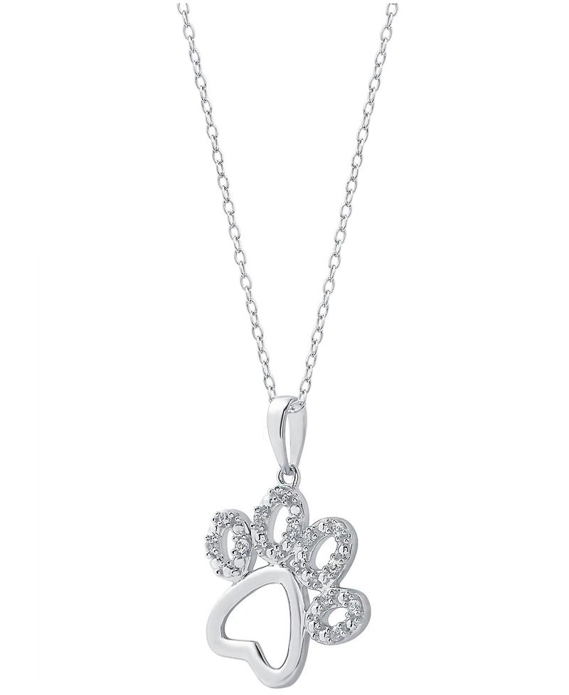 Diamond Pawprint Pendant Necklace (1/10 ct. t.w.) in Sterling Silver