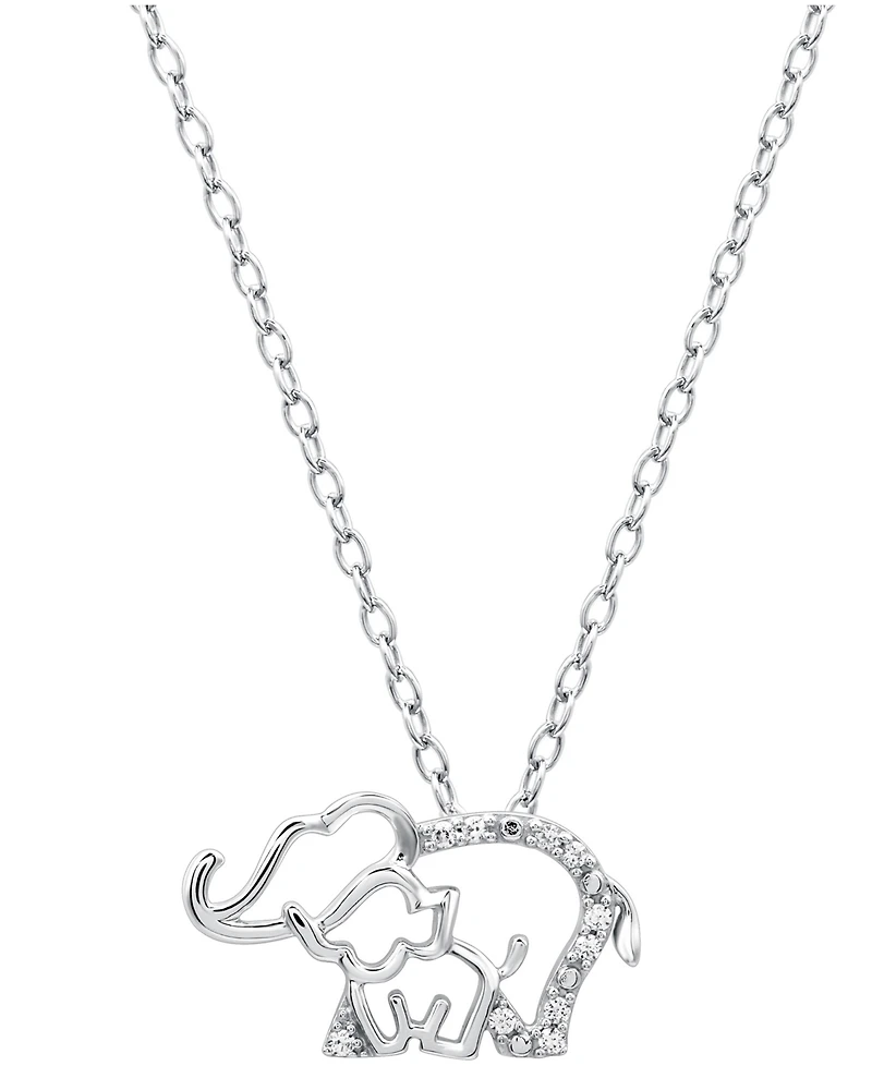 Diamond Elephant and Baby Pendant Necklace (1/10 ct. t.w.) in Sterling Silver