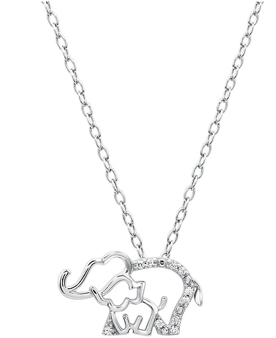 Diamond Elephant and Baby Pendant Necklace (1/10 ct. t.w.) in Sterling Silver