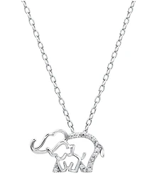 Diamond Elephant and Baby Pendant Necklace (1/10 ct. t.w.) in Sterling Silver