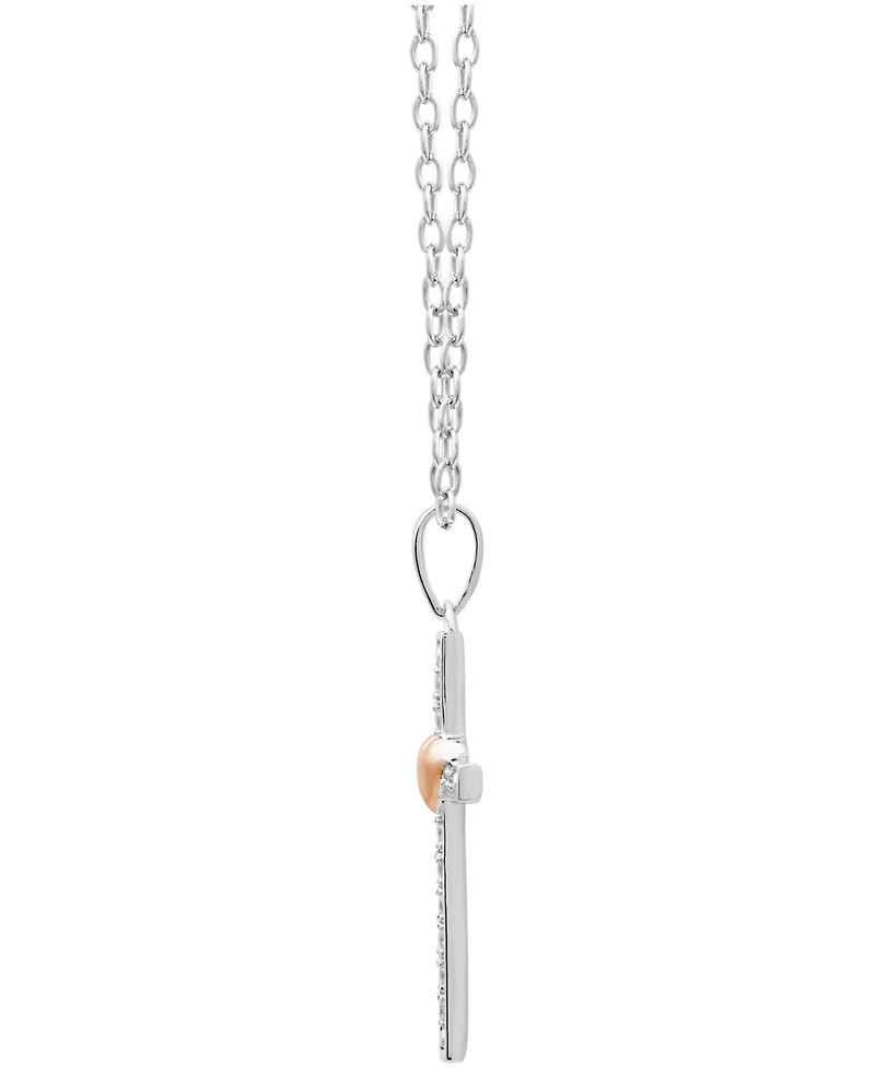 Diamond Two-Tone Cross Pendant Necklace (1/10 ct. t.w.) in Sterling Silver with 18k Rose Gold-Plated Sterling Silver Accent