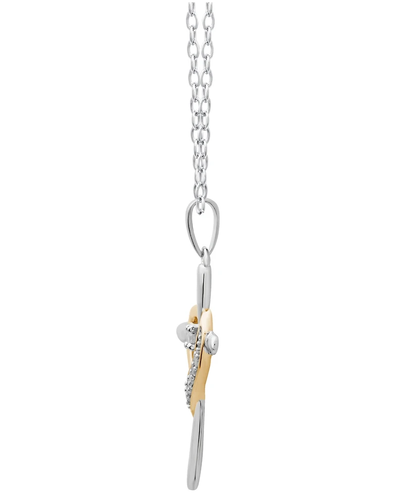 Diamond Cross Heart Pendant Necklace (1/10 ct. t.w.) in Sterling Silver and 18K Gold-Plated Sterling Silver