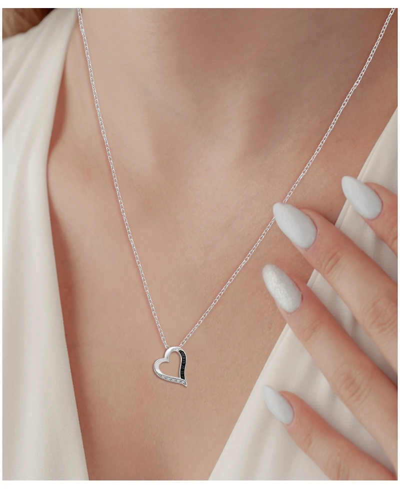 Black and White Diamond Heart Pendant Necklace (1/10 ct. t.w.) in Sterling Silver