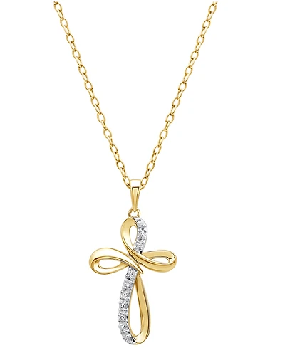 Diamond Cross Pendant Necklace in 18k Gold over Sterling Silver (1/10 ct. t.w.)