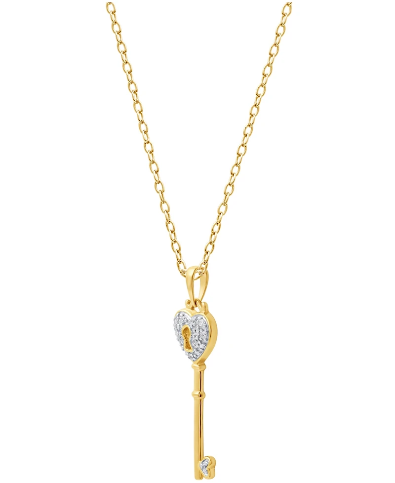 Diamond Heart Lock Key Pendant Necklace in 18k Gold over Sterling Silver(1/10 ct. t.w.)