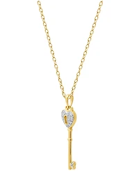 Diamond Heart Lock Key Pendant Necklace in 18k Gold over Sterling Silver(1/10 ct. t.w.)