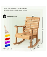 2 Pcs Patio Wooden Rocking Chair High Back Fir Wood Armchair Natural Garden Yard
