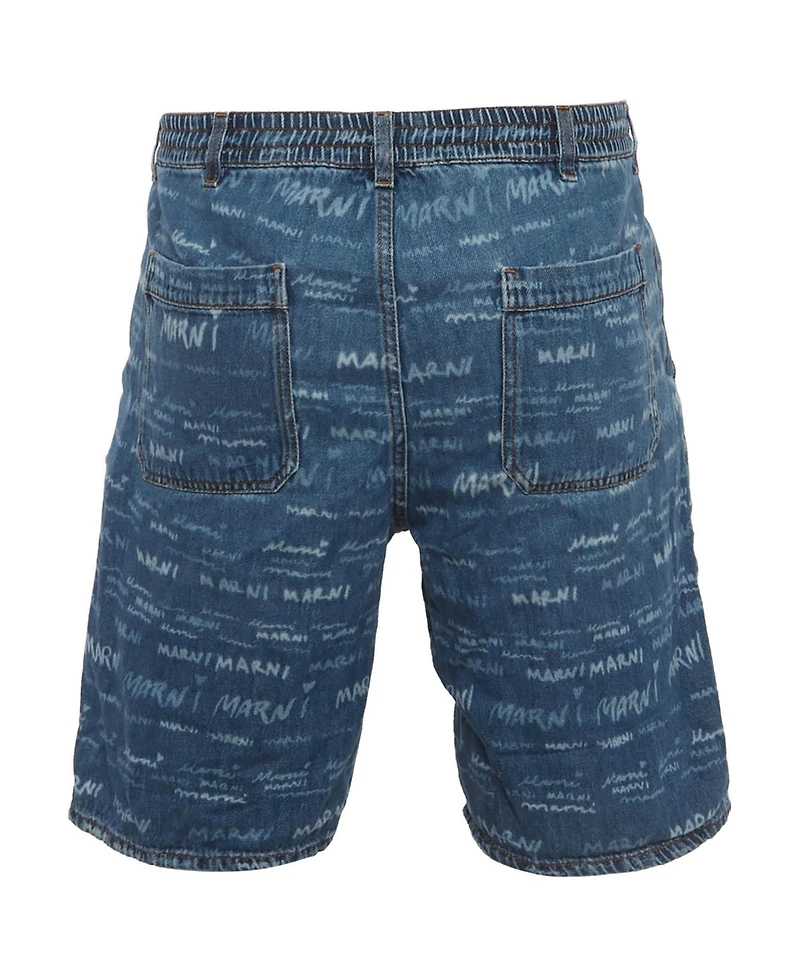 Pre-Owned Marni Men's Logo Print Denim Drawstring Shorts