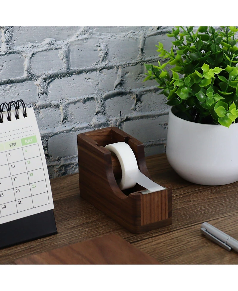 Danrong Walnut Wood 2 in 1 Desk Organizer Tape Dispenser With Pen Holder