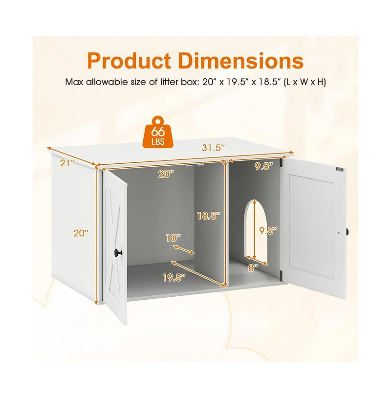 Ruie Hidden Cat Litter Box Cabinet End Table with Removable Divider Panel