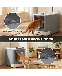 Ruie Enclosed Cat Litter Box with Front Entry Top Exit and Drawer