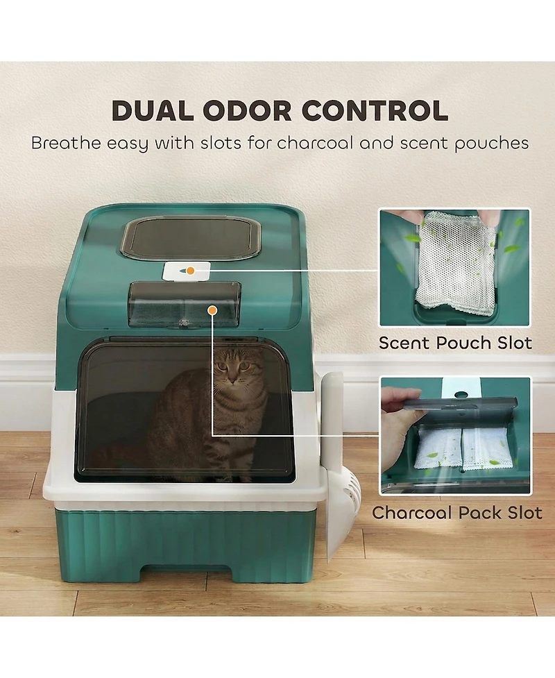 Ruie Hooded Cat Litter Box with Drawer Pan Front Entry and Top Exit