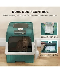Ruie Hooded Cat Litter Box with Drawer Pan Front Entry and Top Exit