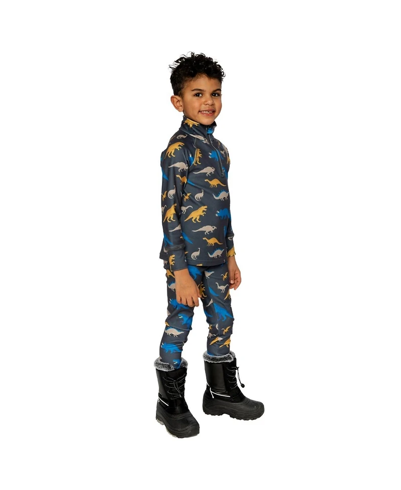 Deux par Deux Toddler Boy Two Piece Thermal Underwear Dinosaur Print