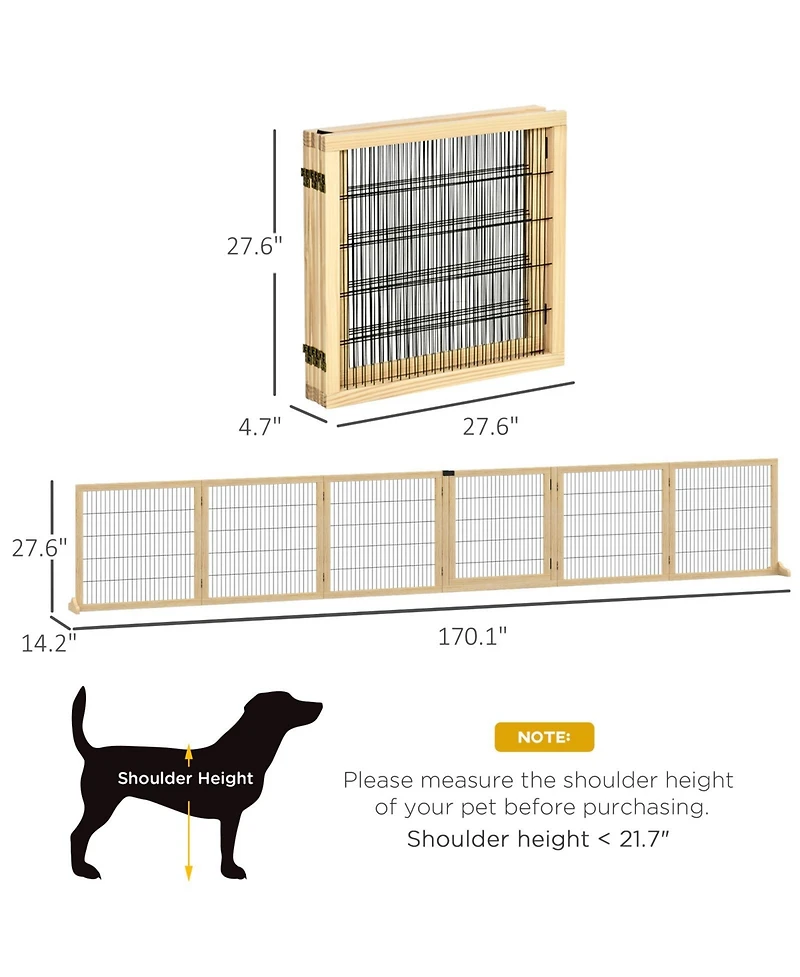 Ruie 6-Panel Folding Wooden Pet Gate Freestanding Dog Safety Barrier