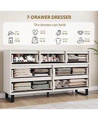 55" Wide 7-Drawer Dresser, Freestanding Storage Chest for Bedroom, Living Room & Entryway, White