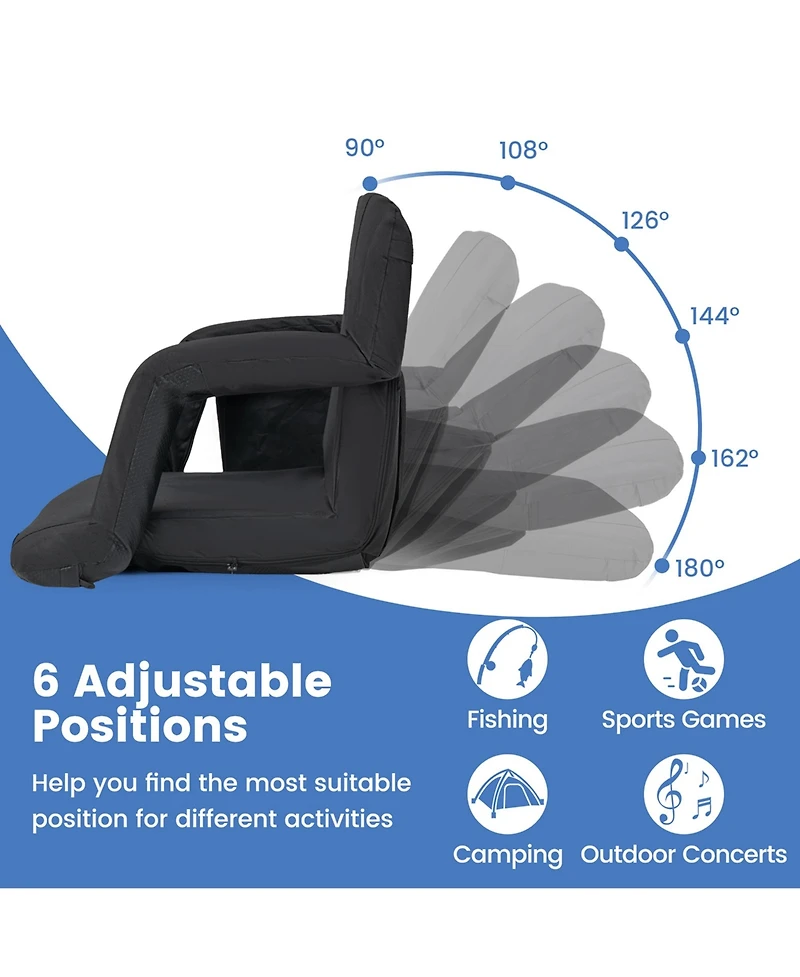 1PC Stadium Seat for Bleachers with Back Support 6 Reclining Positions Padded Cushion