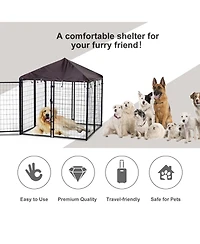 Ruie Heavy Duty Outdoor Dog Kennel Welded Wire Dog Run with Waterproof Roof