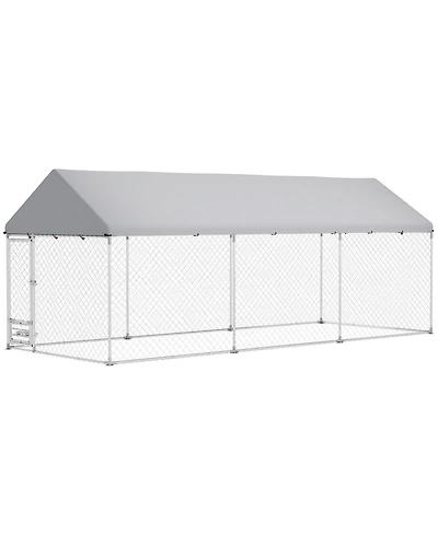 Ruie Outdoor Dog Kennel Dog Run with Rotatable Bowl Rack and Cover