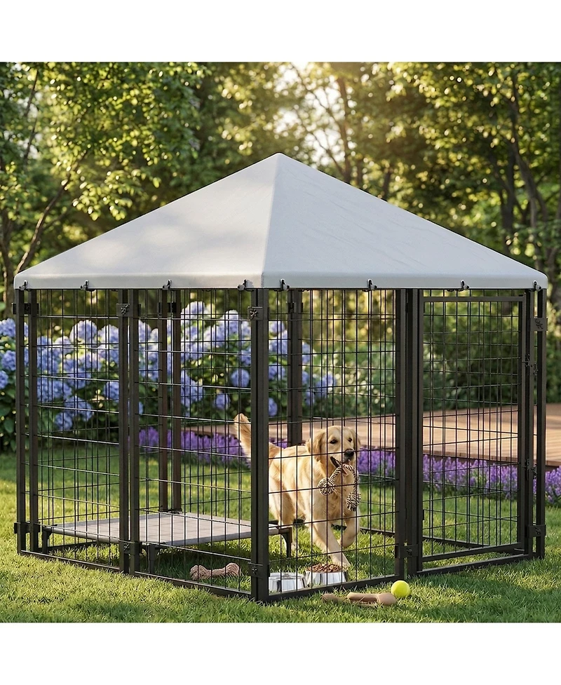 Ruie Lockable Outdoor Dog House Kennel with Water-Resistant Roof Cover