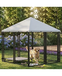 Ruie Lockable Outdoor Dog House Kennel with Water-Resistant Roof Cover