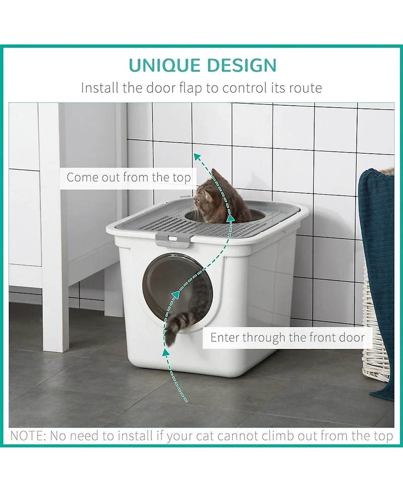 Ruie Covered Cat Litter Box with Front Entrance Top Exit and Scoop