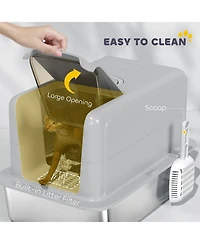 Ruie 2-in-1 Stainless Steel Cat Litter Box with Removable Lid and Scoop