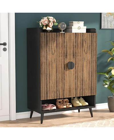 Tribesigns 6-Tier Shoe Storage Cabinet with Adjustable Shelves, Doors, Wooden Shoes Rack