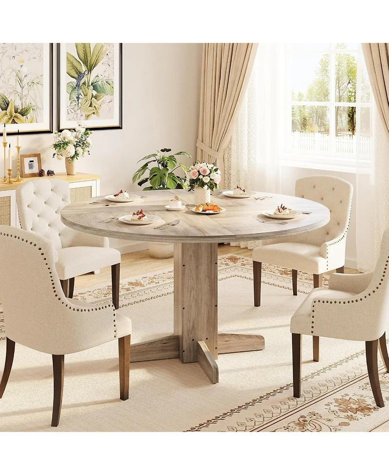 gaomon 47" Round Farmhouse Dining Table for 4-6, Wood with Sturdy Pedestal Base for Kitchen or Apartment