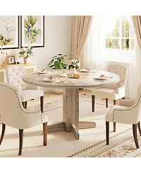 gaomon 47" Round Farmhouse Dining Table for 4-6, Wood with Sturdy Pedestal Base for Kitchen or Apartment