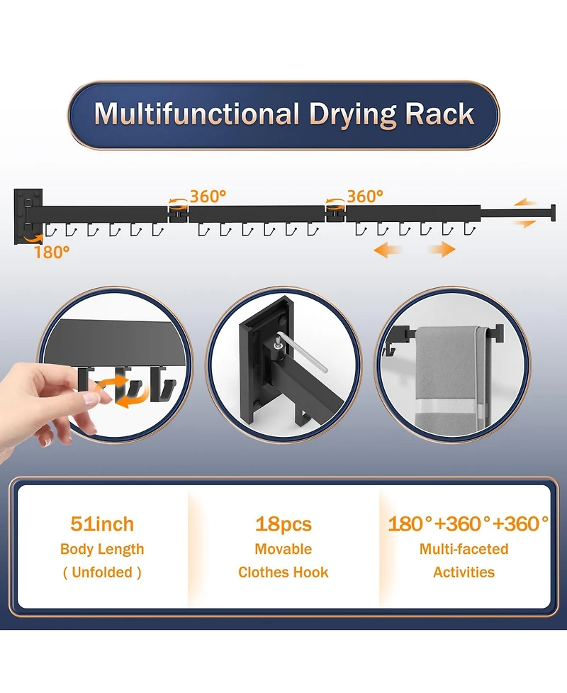 Xdovet Wall Mounted Retractable Clothes Drying Rack Collapsible