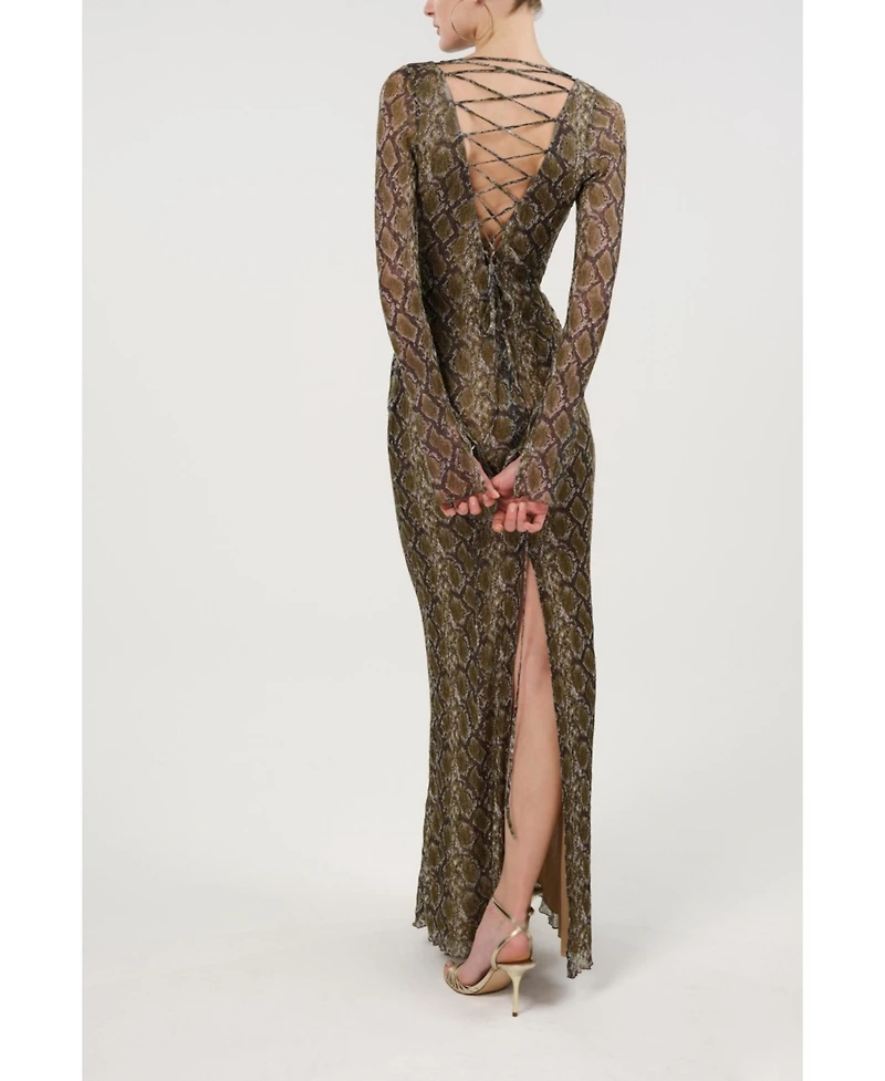 Nocturne Women's Snake Print Ring Detail Long Sleeve Maxi Dress