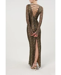 Nocturne Women's Snake Print Ring Detail Long Sleeve Maxi Dress