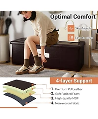 Costway 45''x15''x15'' Large Folding Storage Faux Leather Ottoman Pouffe Box Stool