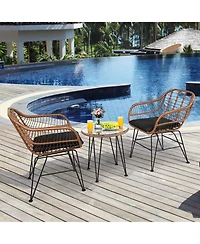 Sugift 3 Pieces Patio Rattan Bistro Set with Cushion