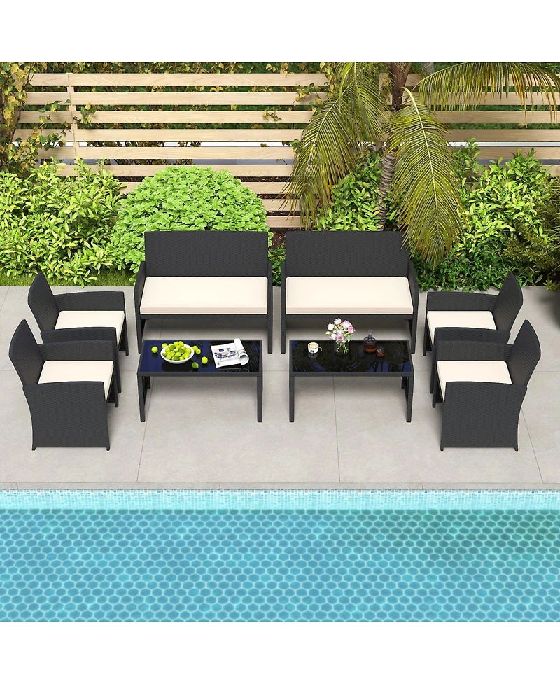 Sugift 4 Pieces Patio Furniture Set with Tempered Glass Tabletop and Removable Cushion