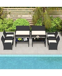 Sugift 4 Pieces Patio Furniture Set with Tempered Glass Tabletop and Removable Cushion
