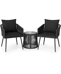 Sugift 3 Piece Outdoor Patio Bistro Furniture Set with Cushions and Glass Side Table