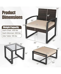 Sugift 5-Piece Patio Conversation Set with 2 Armchairs 2 Ottomans and Tempered Glass Side Table