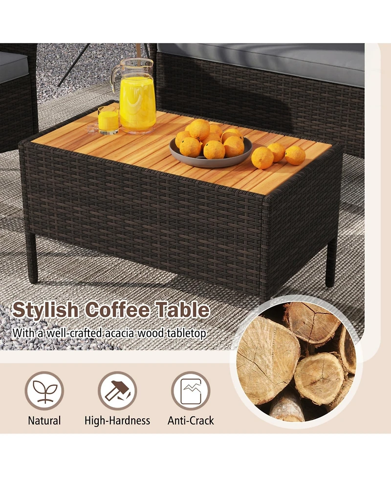 Sugift 4 Piece Patio Wicker Sofa Set with 2 Rattan Chairs Loveseat and Coffee Table