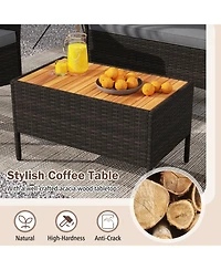 Sugift 4 Piece Patio Wicker Sofa Set with 2 Rattan Chairs Loveseat and Coffee Table