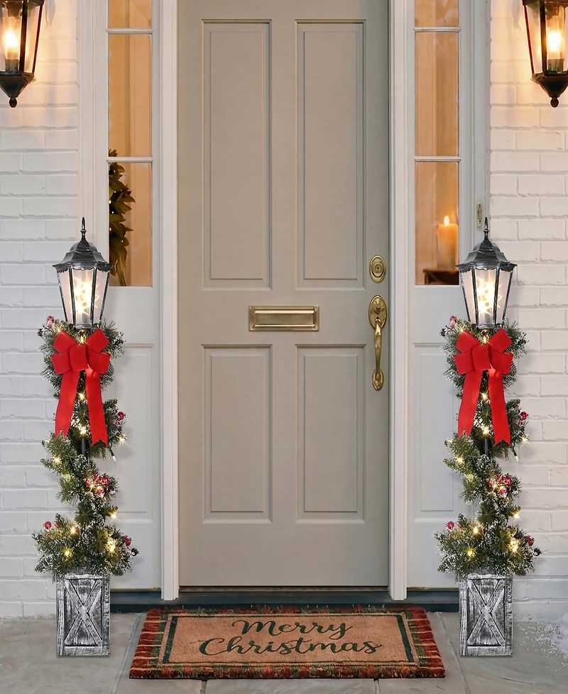 Puleo International Set of 2 Pre-Lit 4-Foot Frosted Spiral Artificial Christmas Trees