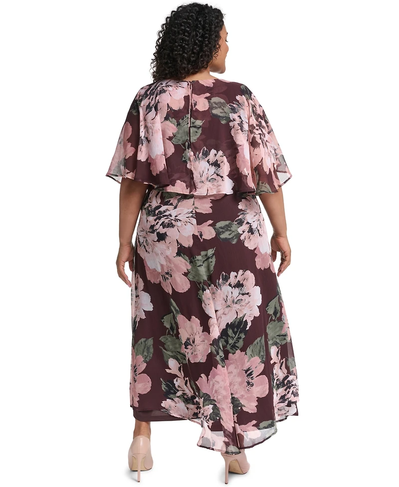 Calvin Klein Plus Smocked-Waist Chiffon Floral Midi Dress