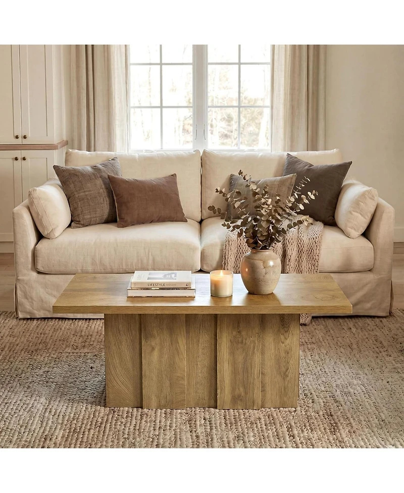 Tribesigns 47" Farmhouse Coffee Table, Rectangular Wooden Coffee Table with Fluted Base, Oak Finish Center Table, Heavy Duty Cocktail Tea Table
