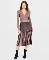 Robbie Bee Women's Pleated-Skirt Long-Sleeve Dress