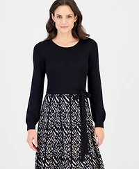 Robbie Bee Women's Long-Sleeve Crewneck A-Line Sweater Dress