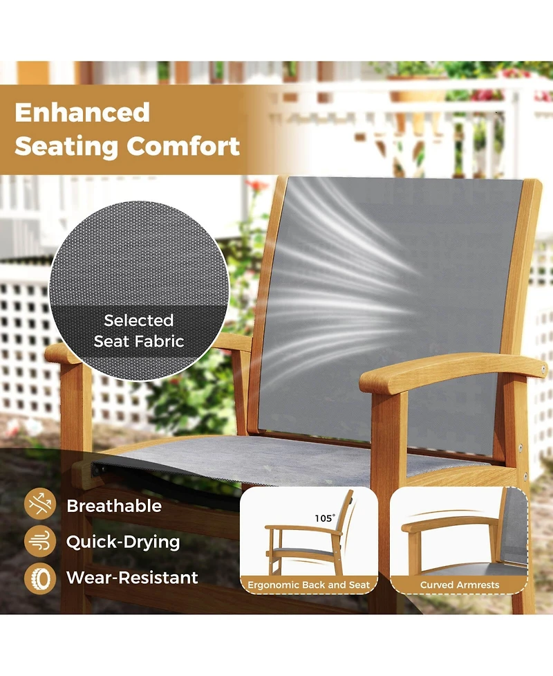 Costway Outdoor Dining Chairs Acacia Wood Patio Chairs with Breathable Fabric Seat