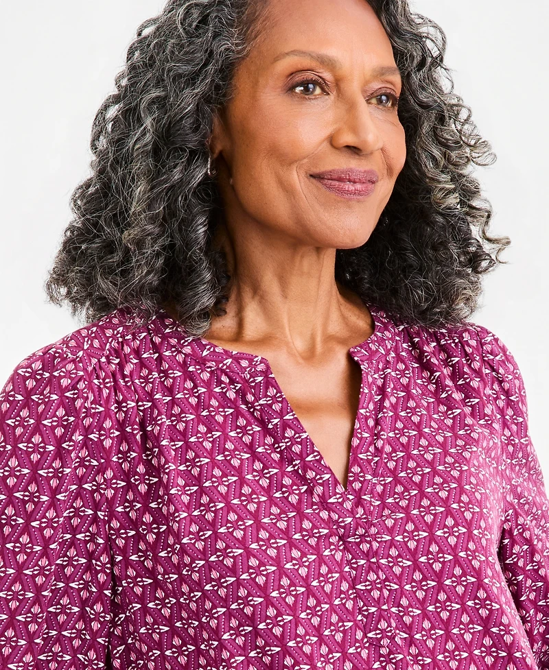 Style & Co Women's Printed Volume-Sleeve Blouse, Macy's Exclusive