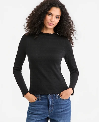 On 34th Women's Long-Sleeve Funnel Neck Puckered-Rib Top, Macy's Exclusive