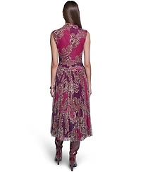 Halston Women's Mock Neck Mesh Midi Dress